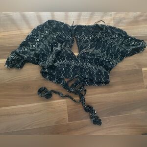 Rip Curl Black and White Geometric Wrap Top